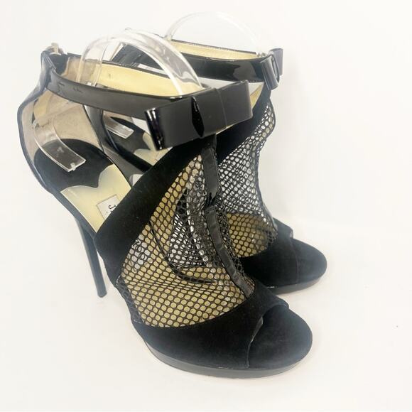Jimmy Choo Callie Black Mesh Bow Sandals - Picture 3 of 12